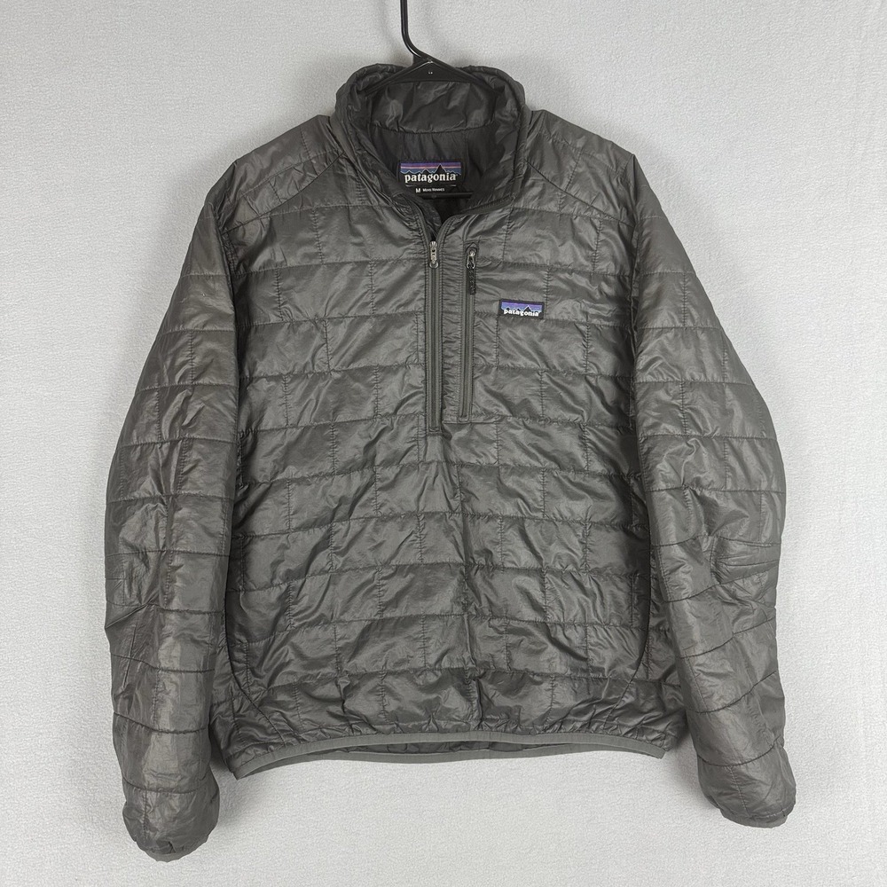 Patagonia Nano Puff Pullover 1/4 Mens Medium Gray Quilted Half Zip Jacket Utilit